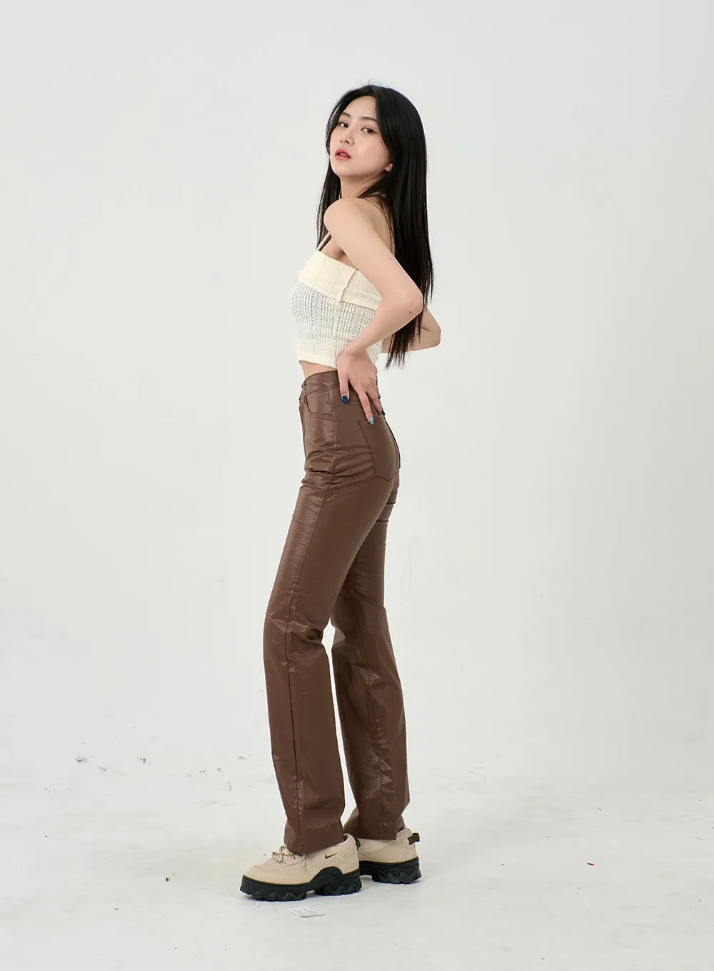 Faux Leather Straight Pants BD09