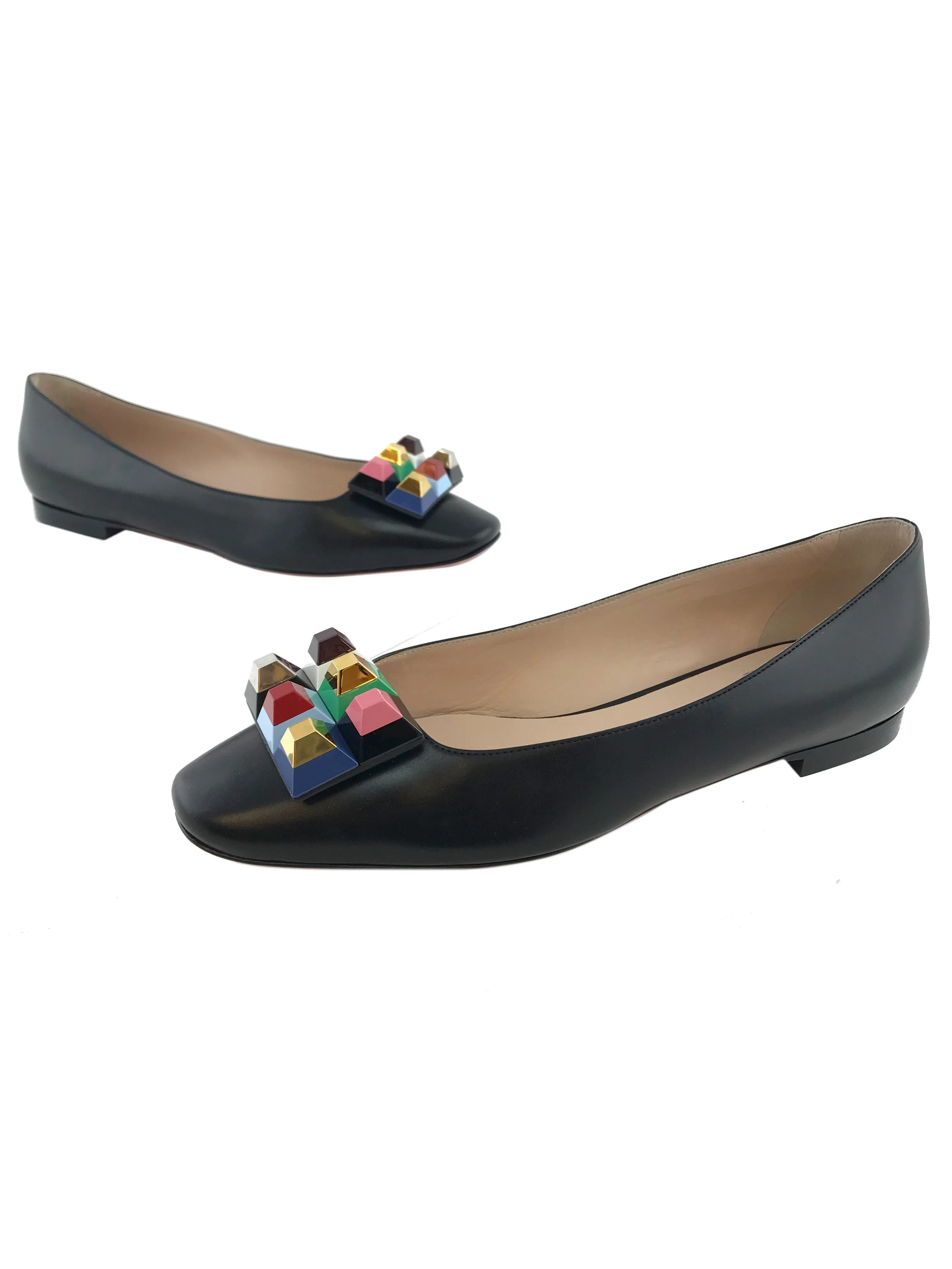 Fendi Rainbow Studded Leather Skimmer Flat Size 10