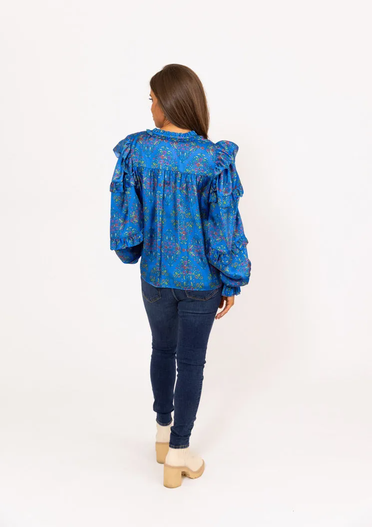 Floral Satin Ruffle Sleeve Top