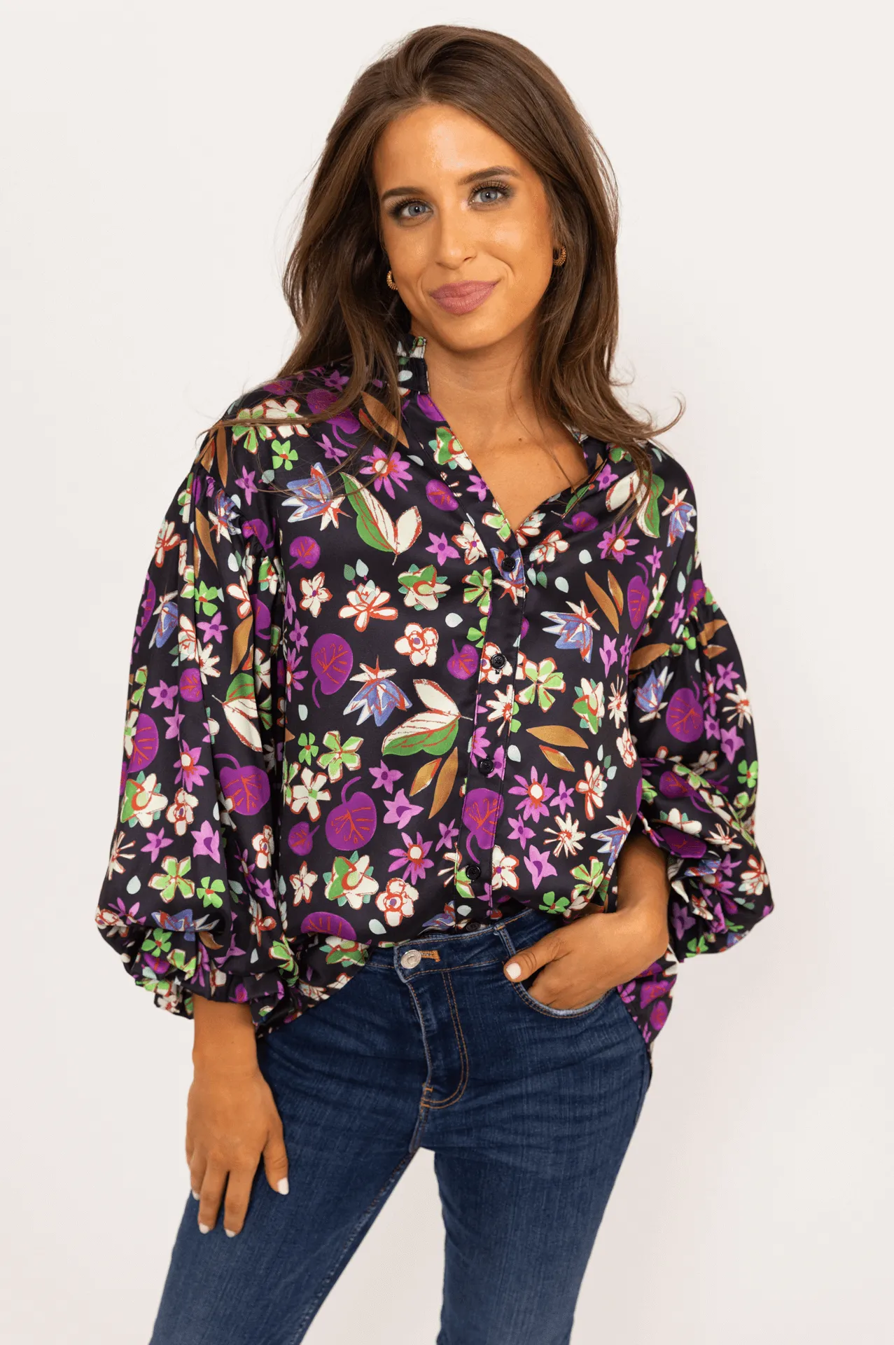 Floral Satin Vneck Top