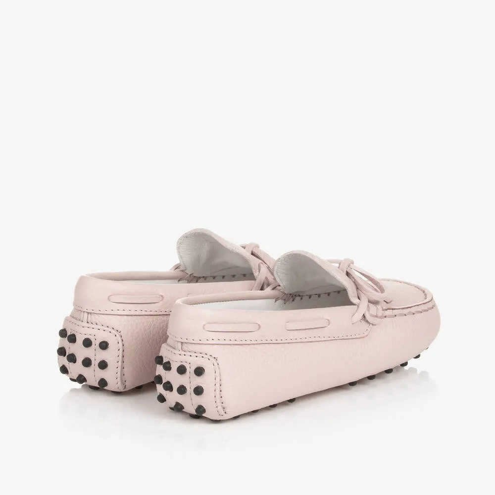 Girls Pink Leather Gommino Moccasins