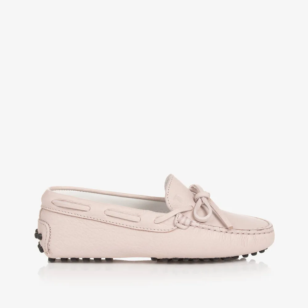 Girls Pink Leather Gommino Moccasins