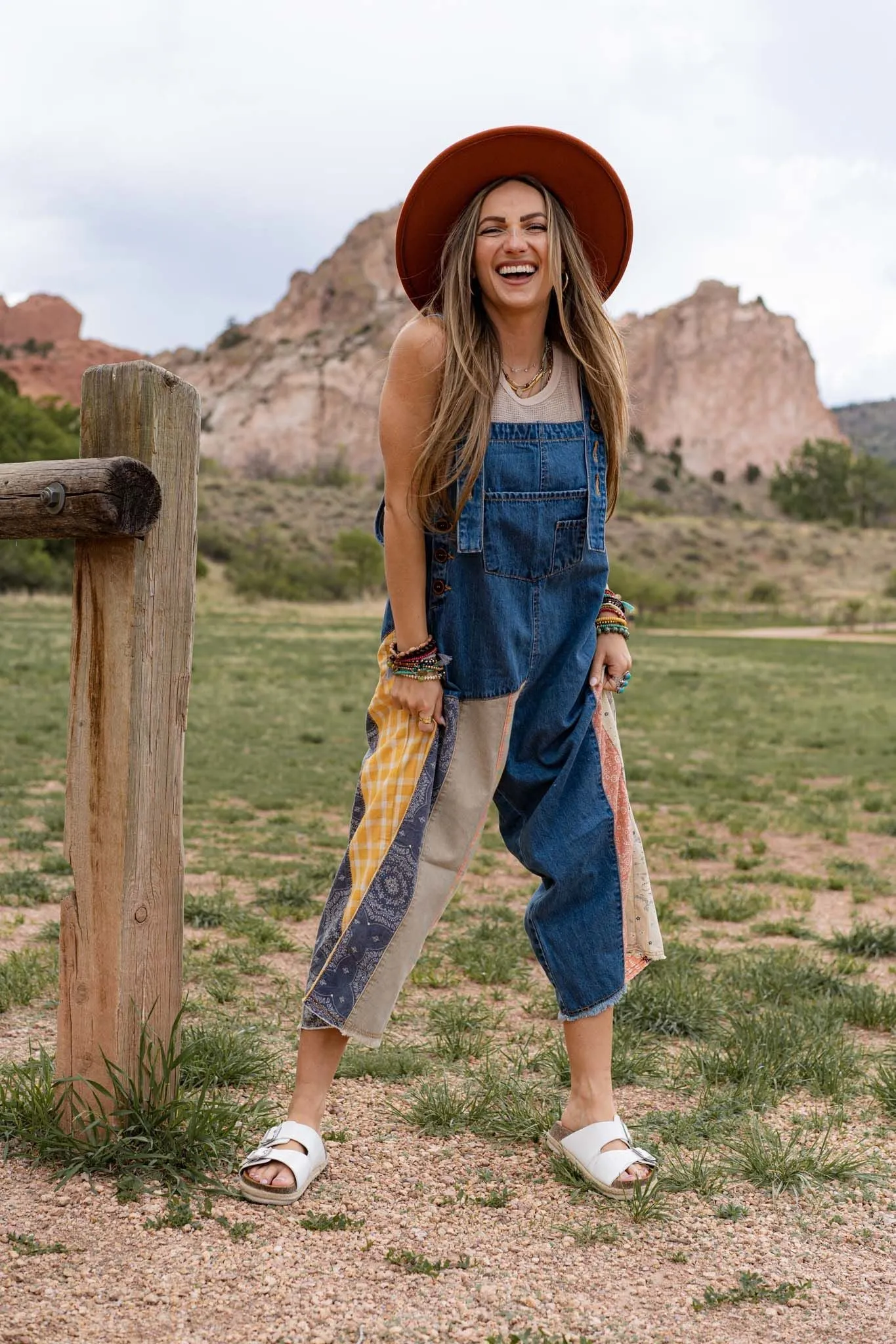 High Hopes Slouchy Denim Overalls - Patchwork