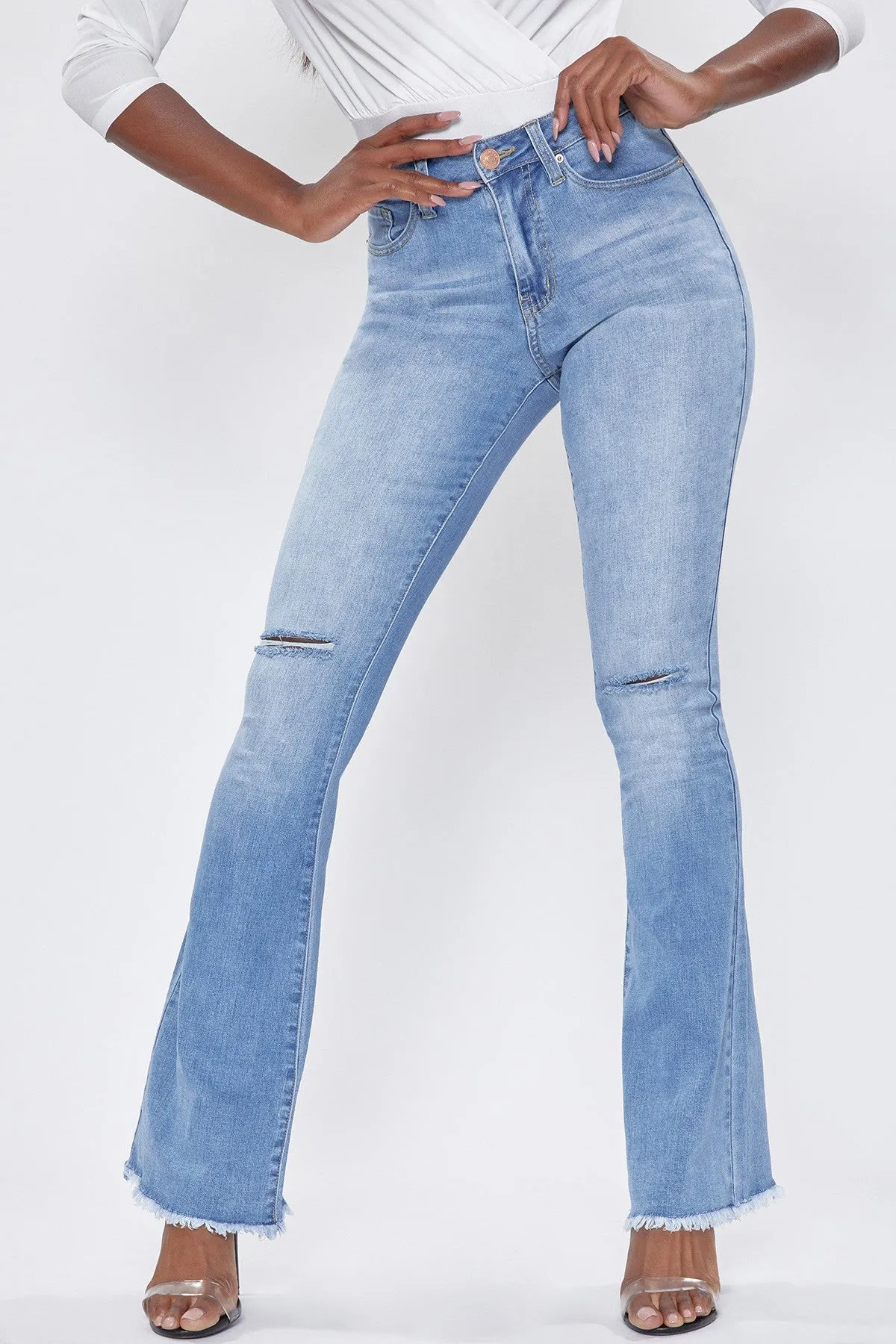 High-Rise Flared Jeans With Frayed Hem