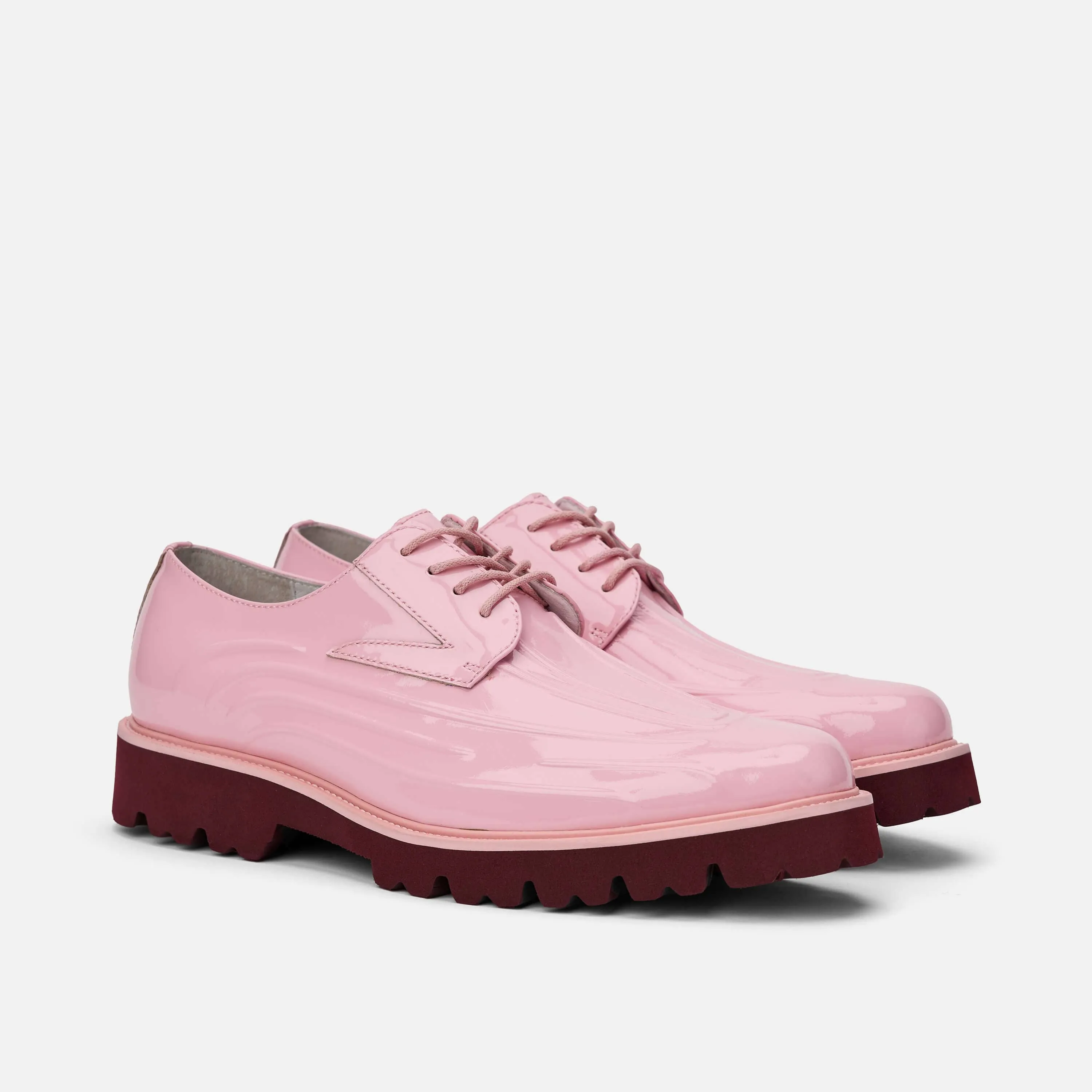 Jayden Pink Patent Leather Lug Sole Derby Shoes