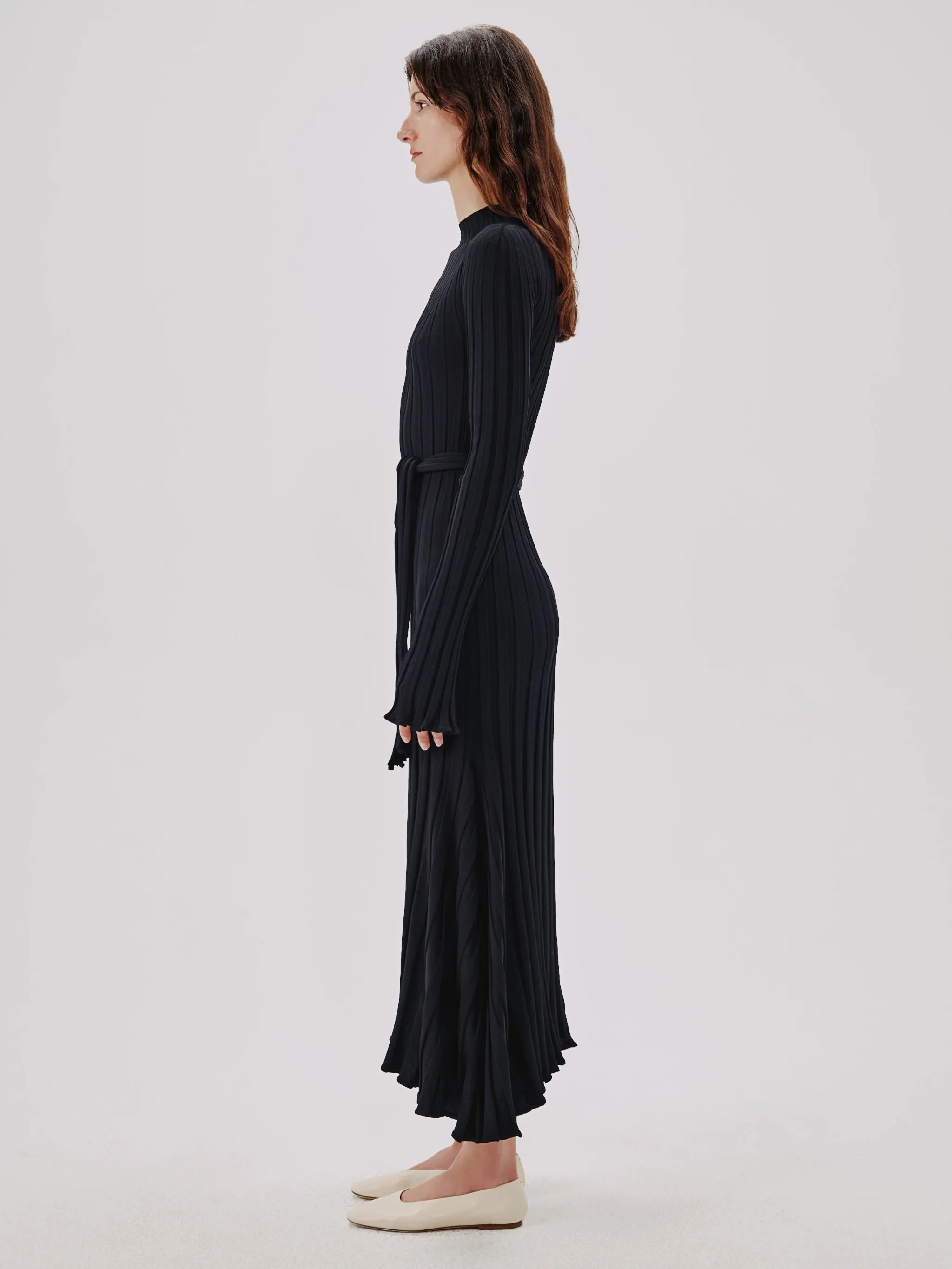 Long Sleeve Rib Flare Dress