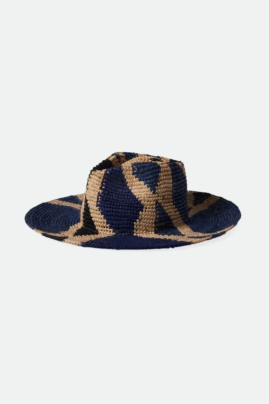 Madeira Pattern Straw Hat - Natural/Blues