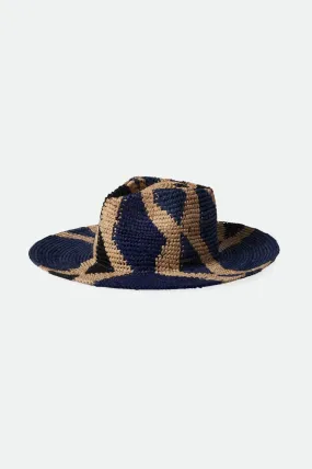 Madeira Pattern Straw Hat - Natural/Blues