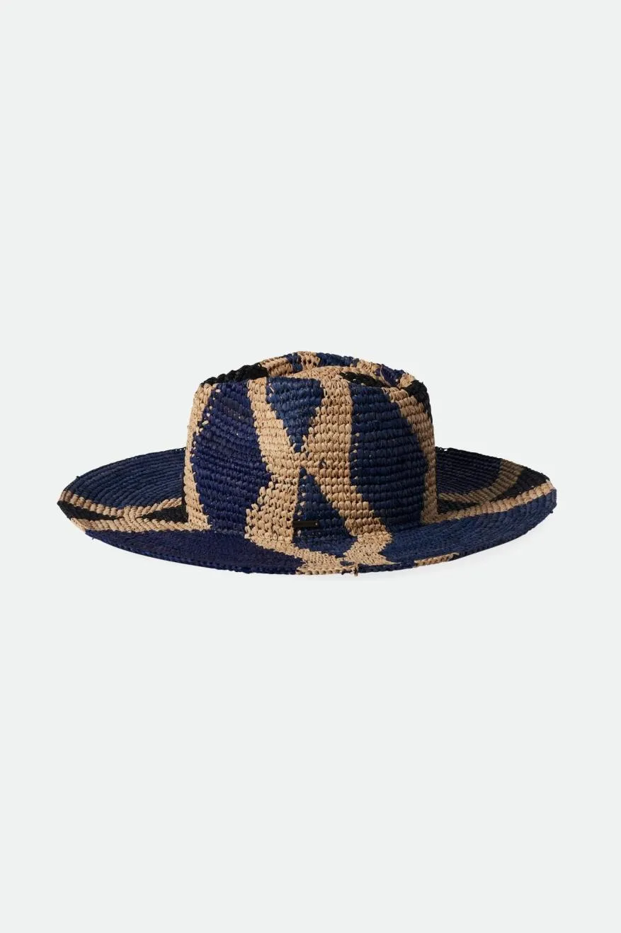 Madeira Pattern Straw Hat - Natural/Blues