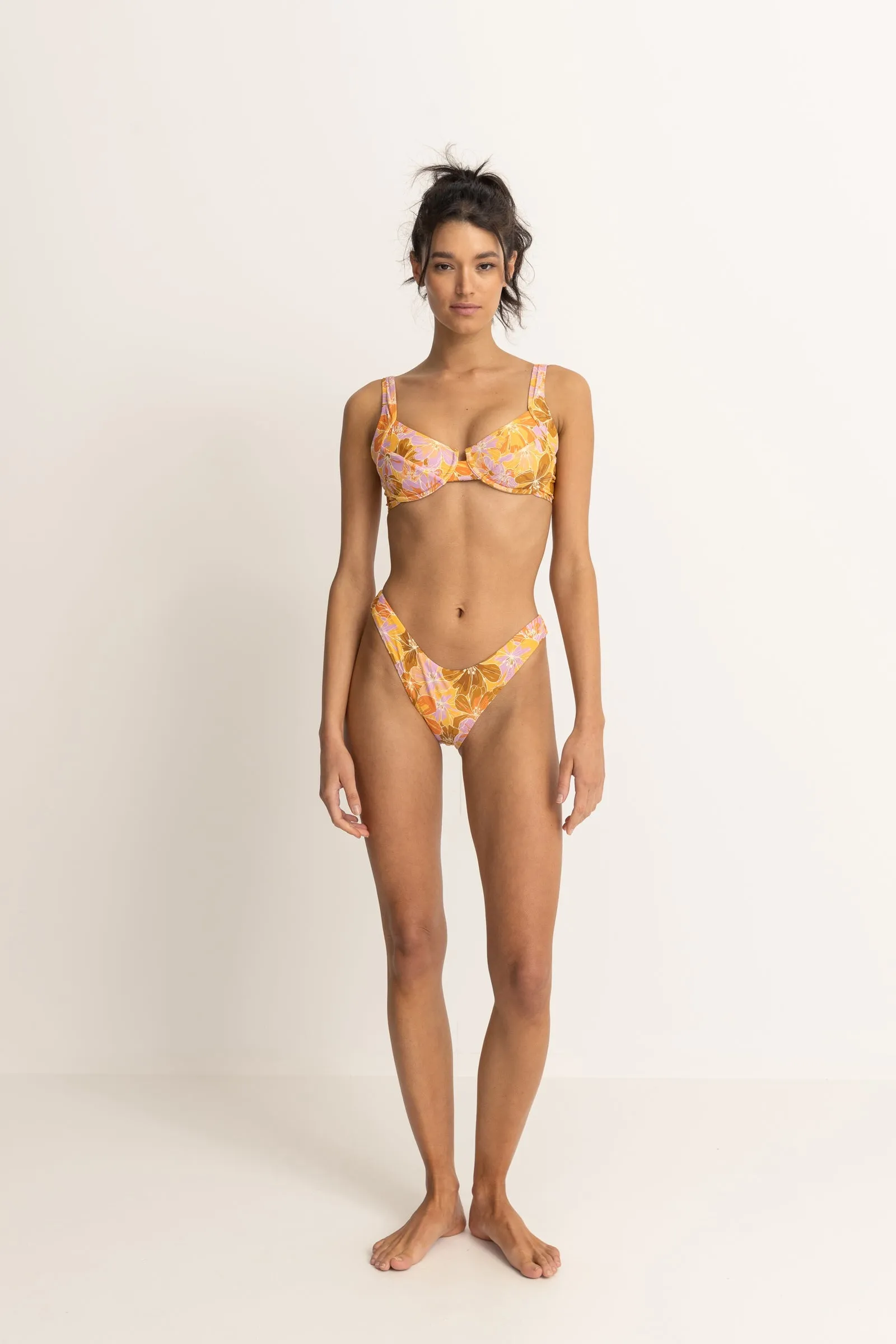 Mahana Floral Panelled Support Underwire Top Yellow