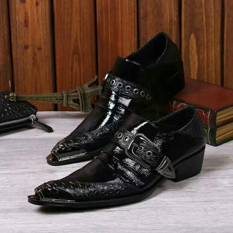 Men's Black Business Formal Genuine Leather Buckle Dress Shoes