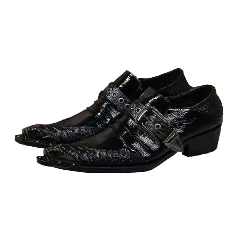 Men's Black Business Formal Genuine Leather Buckle Dress Shoes