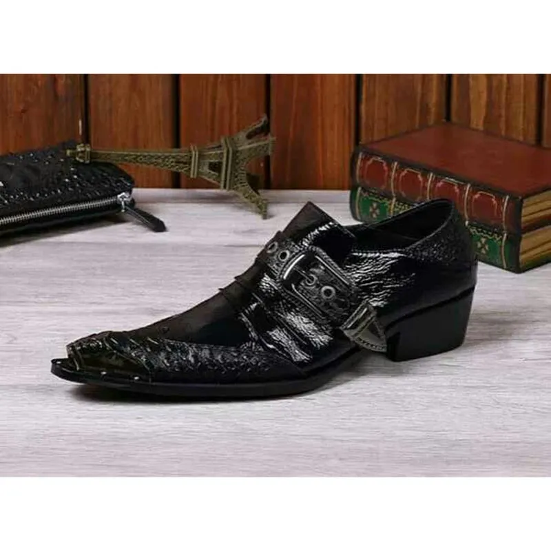 Men's Black Business Formal Genuine Leather Buckle Dress Shoes