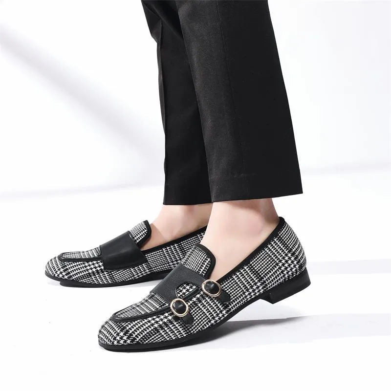 Men's Formal Wedding Party Gingham Pattern Breathable Canvas Loafers