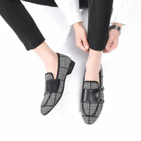 Men's Formal Wedding Party Gingham Pattern Breathable Canvas Loafers