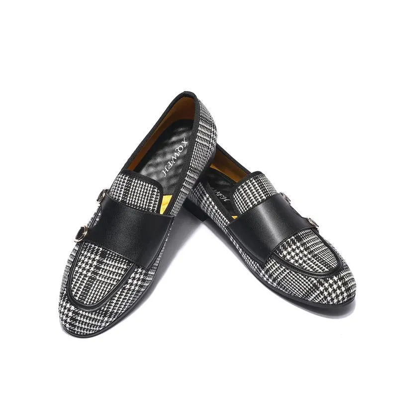 Men's Formal Wedding Party Gingham Pattern Breathable Canvas Loafers