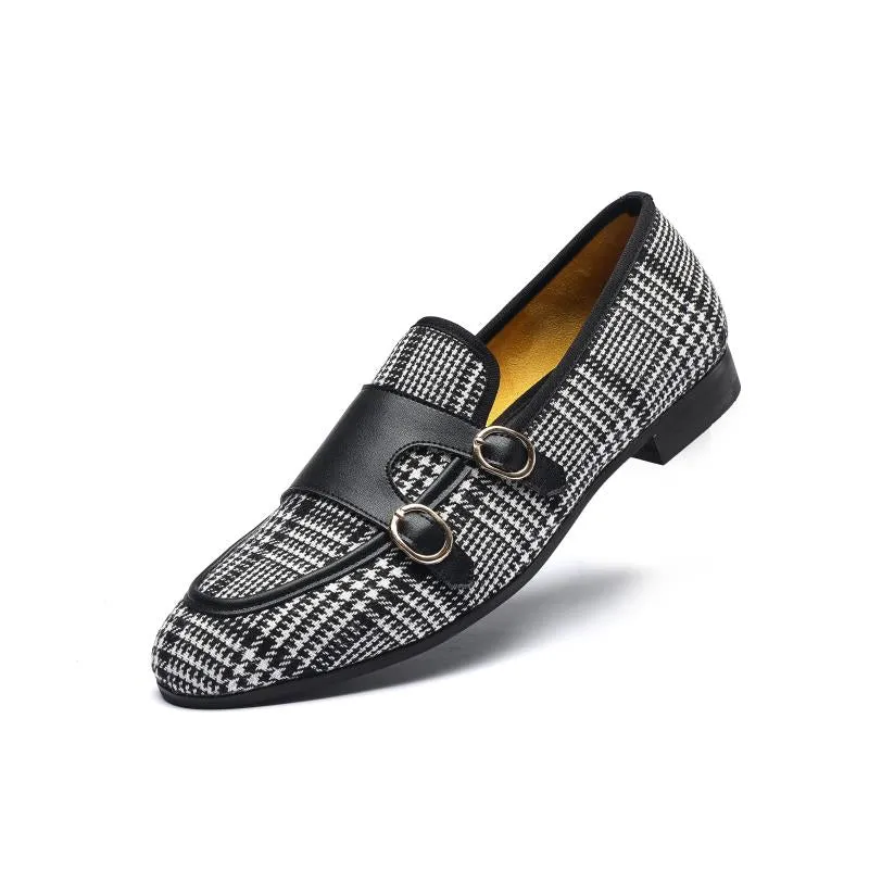 Men's Formal Wedding Party Gingham Pattern Breathable Canvas Loafers