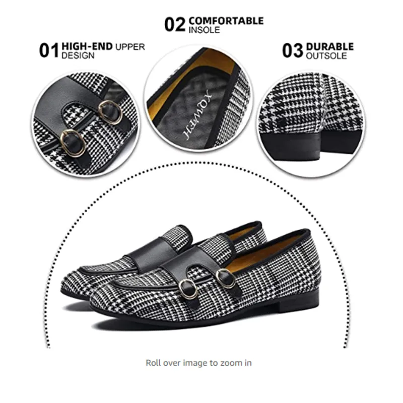 Men's Formal Wedding Party Gingham Pattern Breathable Canvas Loafers