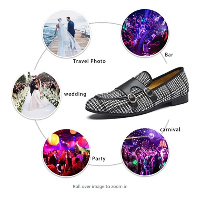 Men's Formal Wedding Party Gingham Pattern Breathable Canvas Loafers