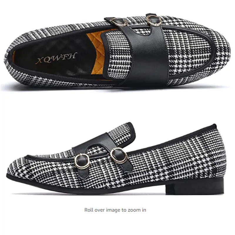 Men's Formal Wedding Party Gingham Pattern Breathable Canvas Loafers