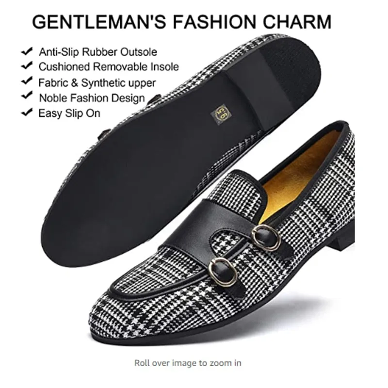 Men's Formal Wedding Party Gingham Pattern Breathable Canvas Loafers