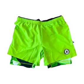 Mens Green Diamond Geo 2-1 Compression 7 Short