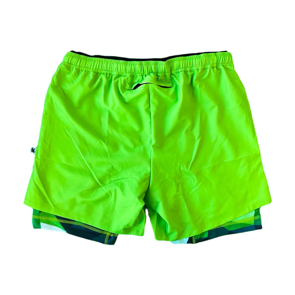 Mens Green Diamond Geo 2-1 Compression 7 Short