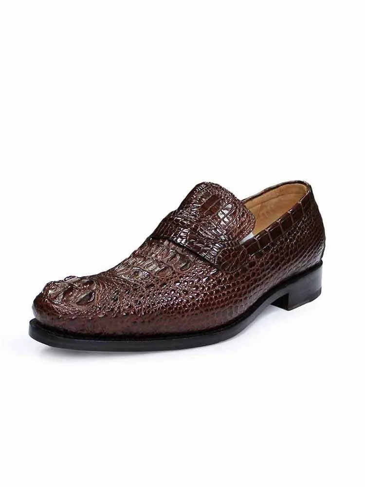 Men's Handmade Crocodile Skin Slip-on Italian Welted Formal Loafers