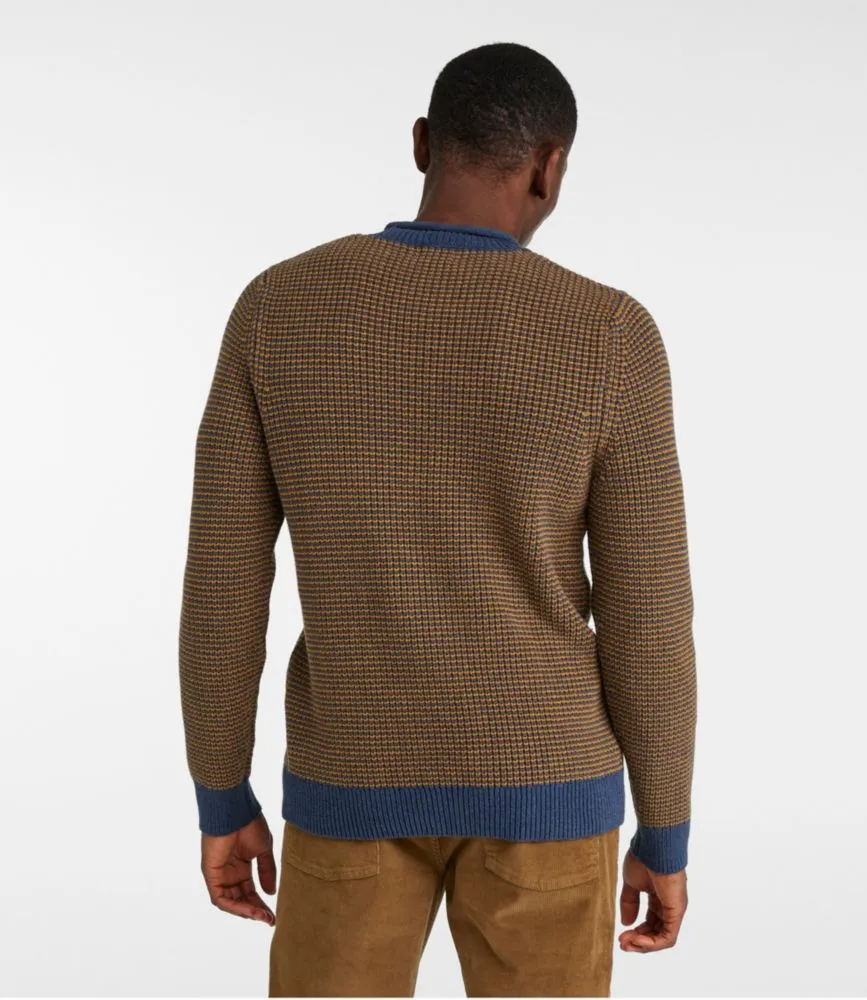 Men's Organic Cotton Waffle Sweater, Rollneck Crew, Stripe