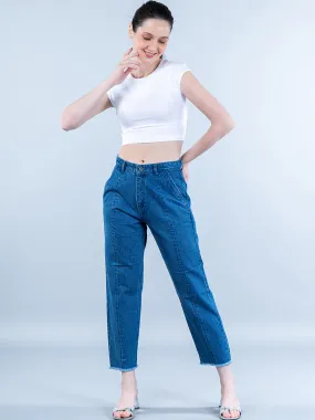 Mid Blue Baggy-fit Jeans For Women