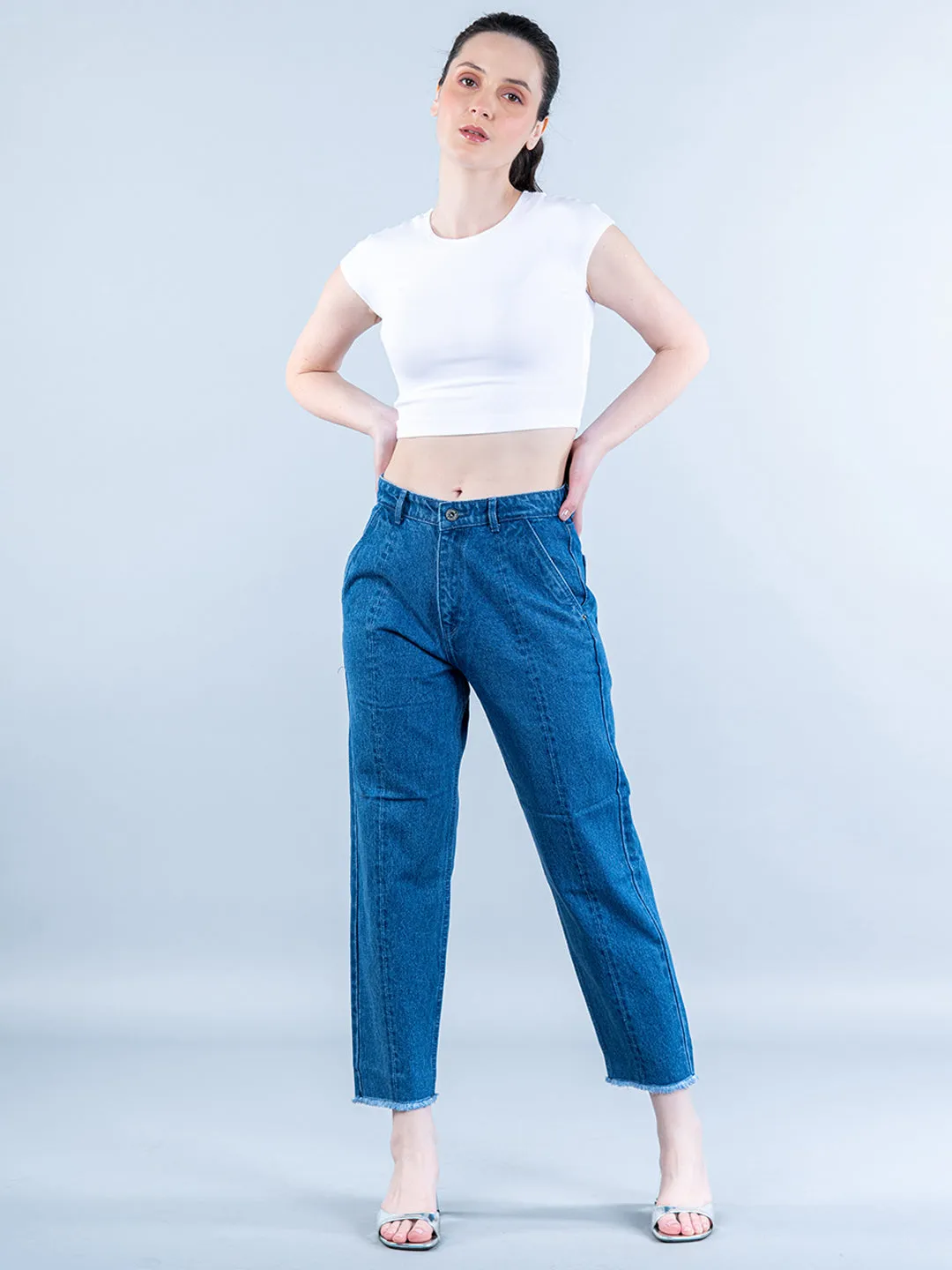 Mid Blue Baggy-fit Jeans For Women