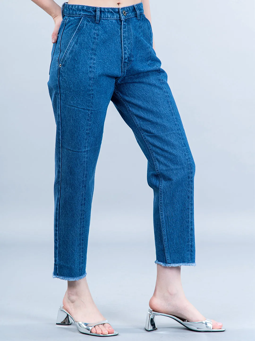 Mid Blue Baggy-fit Jeans For Women