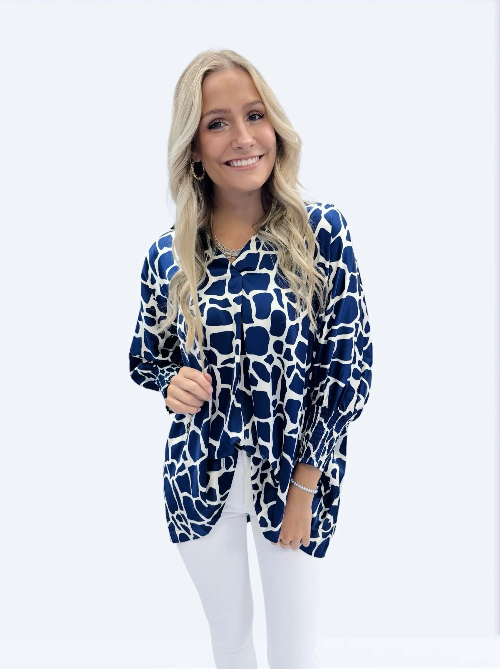 Molly Satin Two Tone Giraffe Boxy Oversized Top