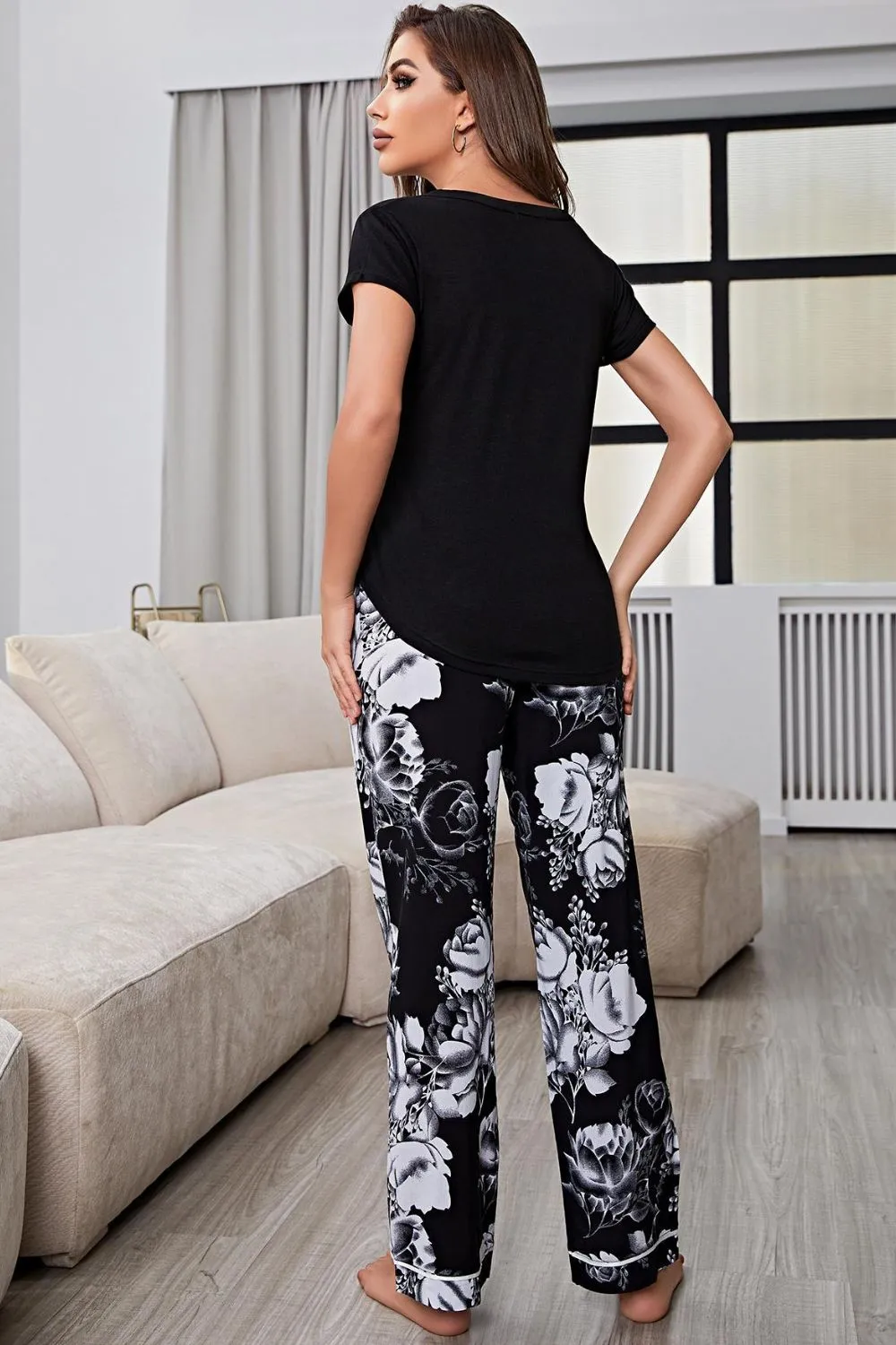 Monochromatic Floral Pants Lounge Set