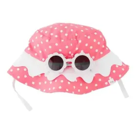 Mud Pink - Pink Scallop Baby Hat And Glasses, 6/18M