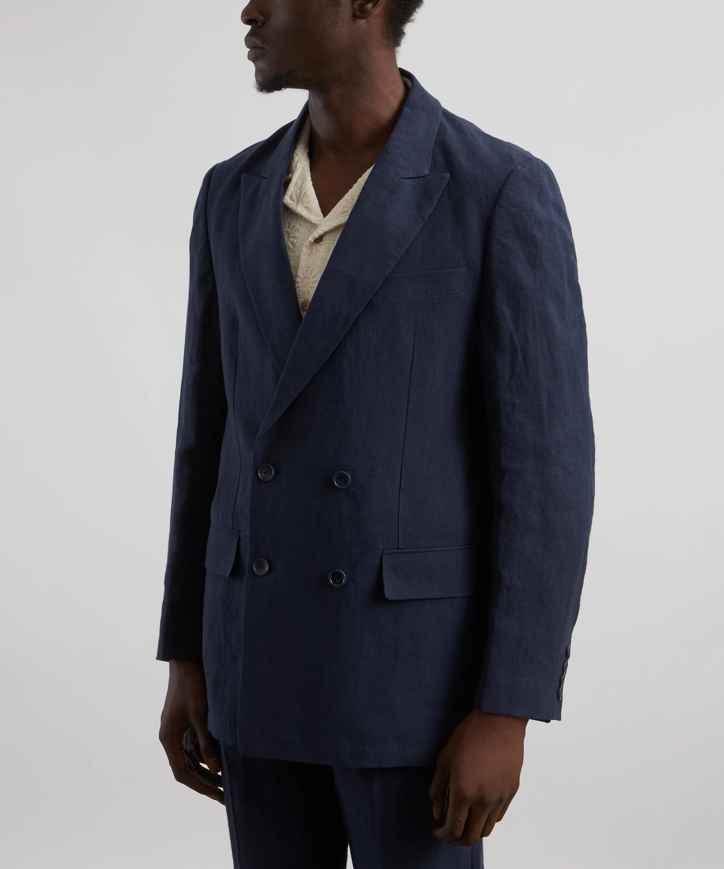 Navy Double-Breasted Linen Blazer