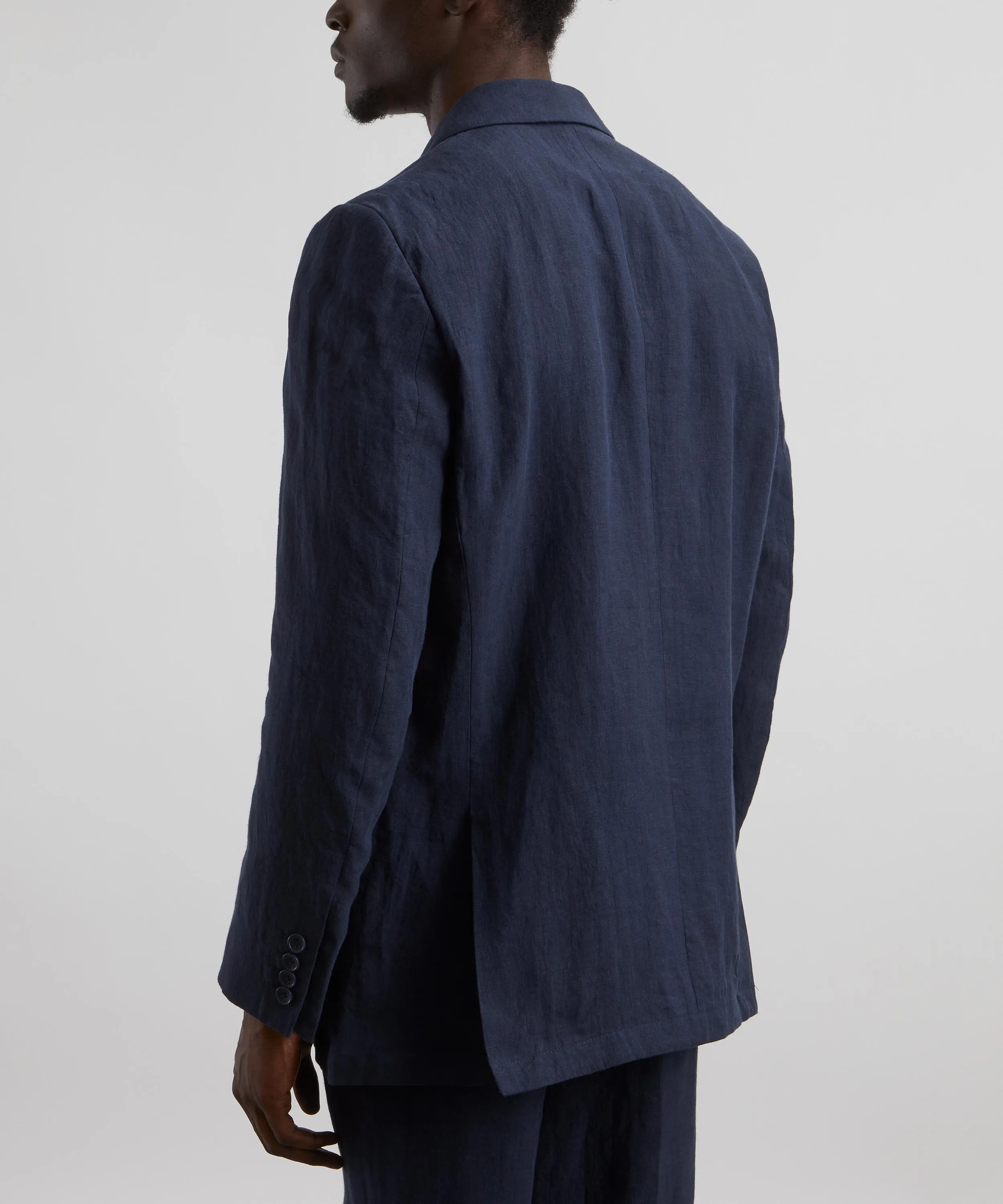 Navy Double-Breasted Linen Blazer