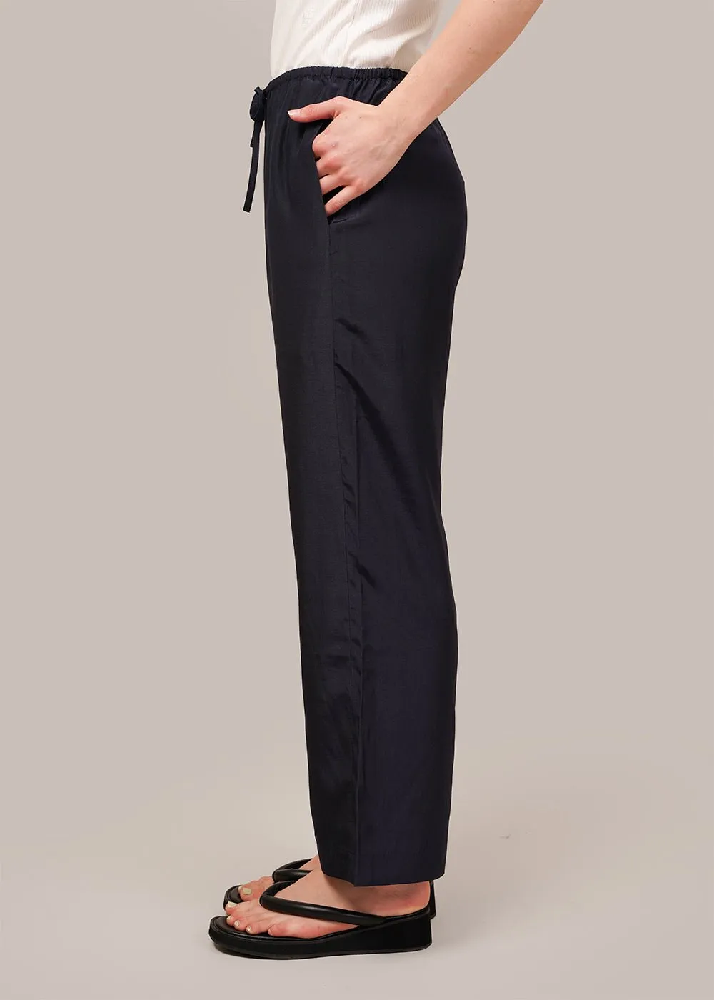 Navy Drawstring Wide Leg Pants