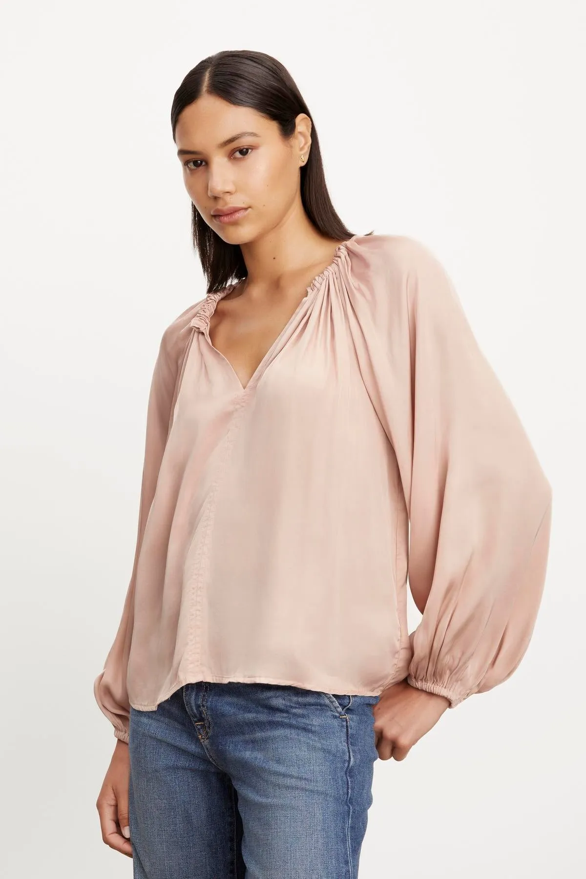 NORIA SATIN PEASANT TOP