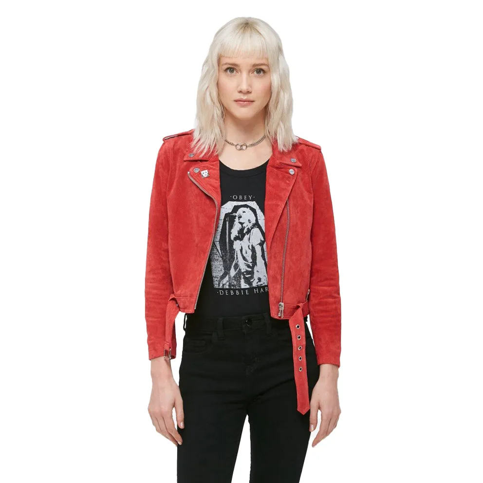 OBEY X DEBBIE HARRY ST. MARKS SUEDE MOTO JACKET // RED