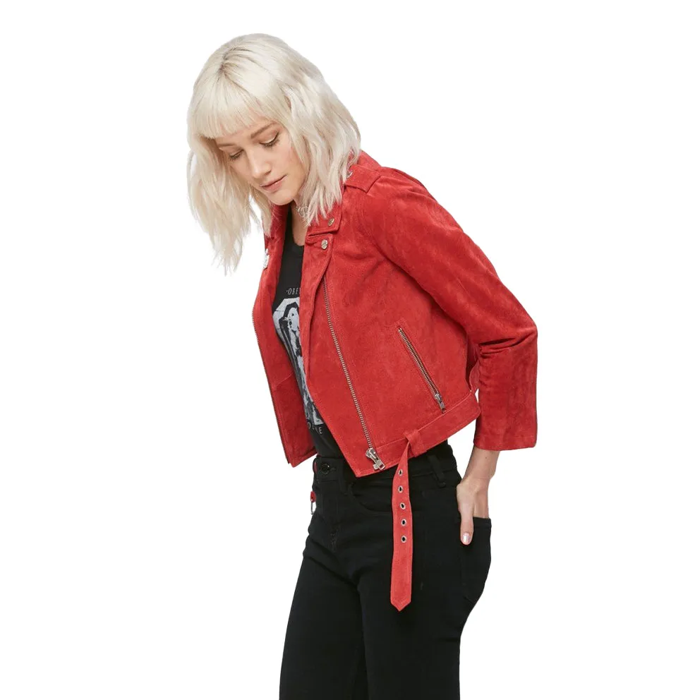 OBEY X DEBBIE HARRY ST. MARKS SUEDE MOTO JACKET // RED