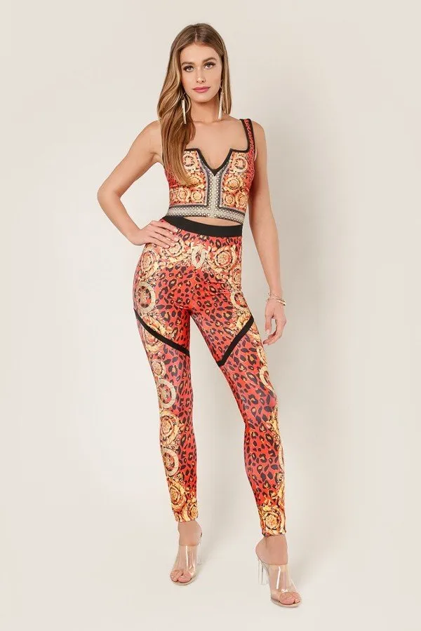 Red Leopard Print Bandage Pants