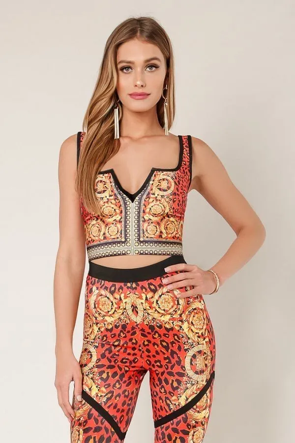 Red Leopard Print Bandage Pants