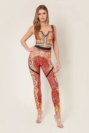 Red Leopard Print Bandage Pants