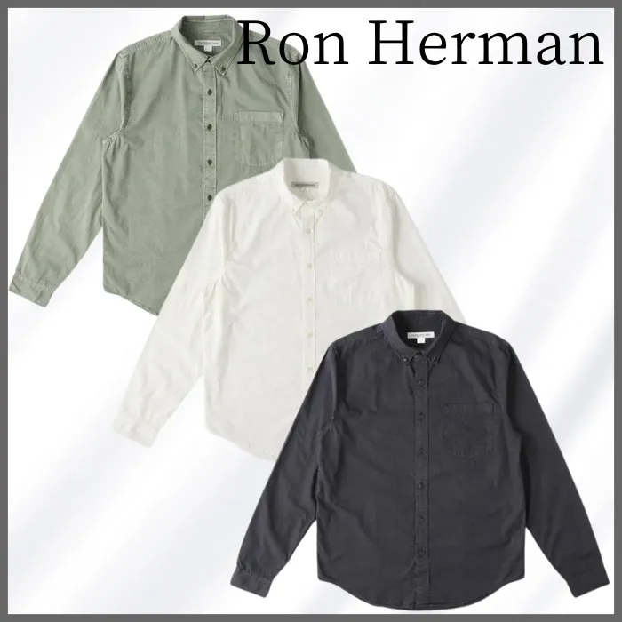 Ron Herman  |Street Style Long Sleeves Plain Cotton Khaki Surf Style