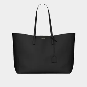 SAINT LAURENT Shopping East-West Leather Tote - BLACK