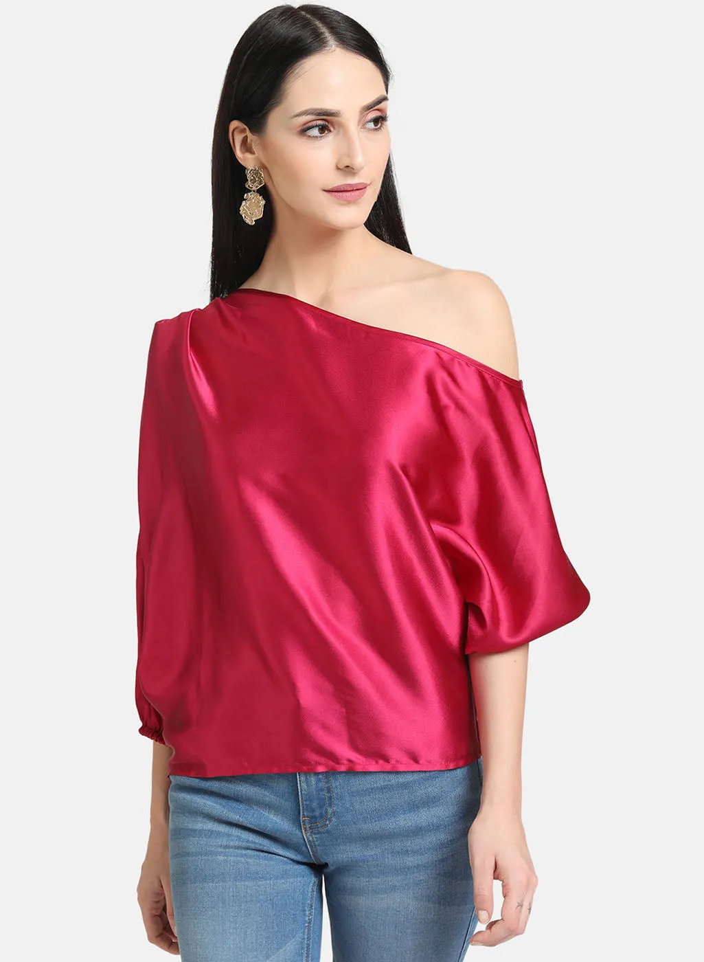 Satin Bat Wing Sleeve Top