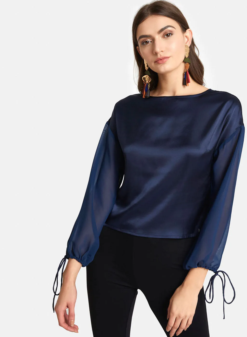 Satin Top With Moss Sleeves