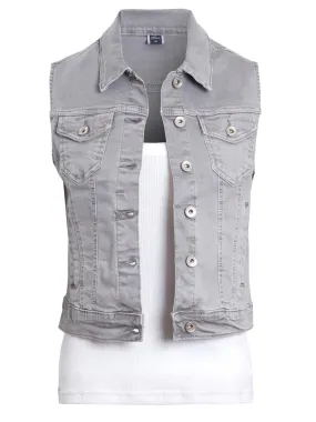 Stretch Denim Waistcoat Jacket, Grey, Black, White, UK Sizes 6 to 12