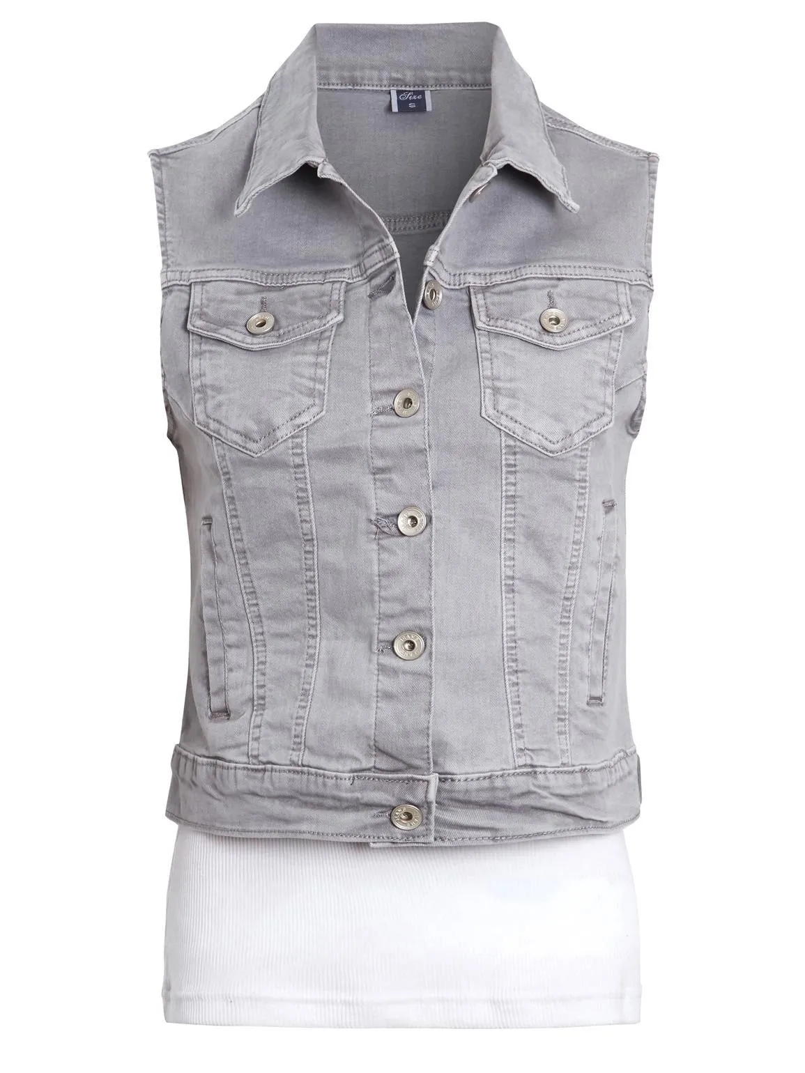 Stretch Denim Waistcoat Jacket, Grey, Black, White, UK Sizes 6 to 12